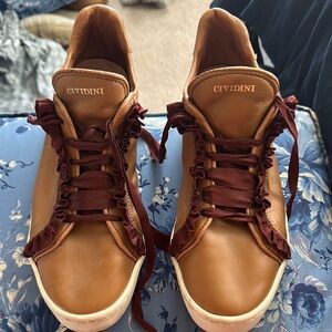 Women’s Brown Leather Designer Sneakers.